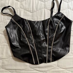 Elegant Black Crop Top with Silver Detailing